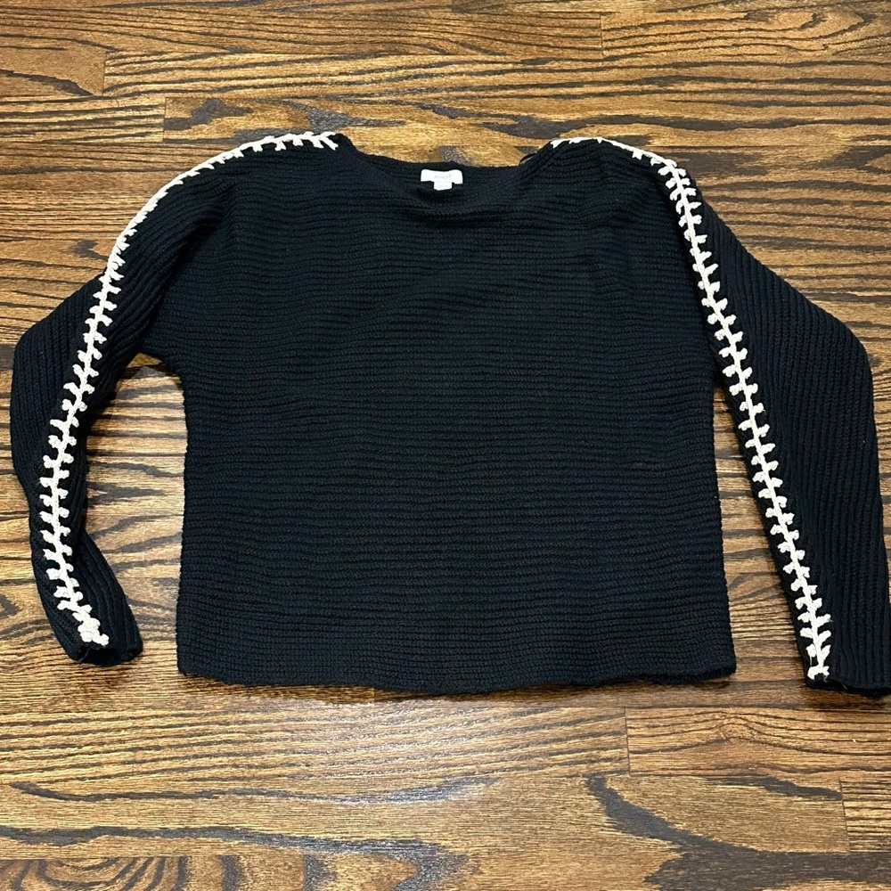 *Pure Jill Black Sweater with hand embroidered White Trim